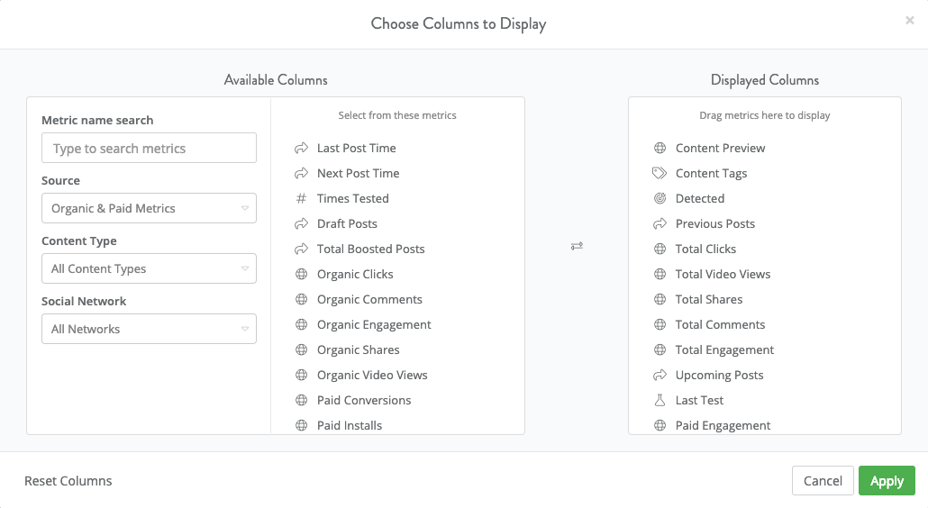 Customizable Analytics Columns